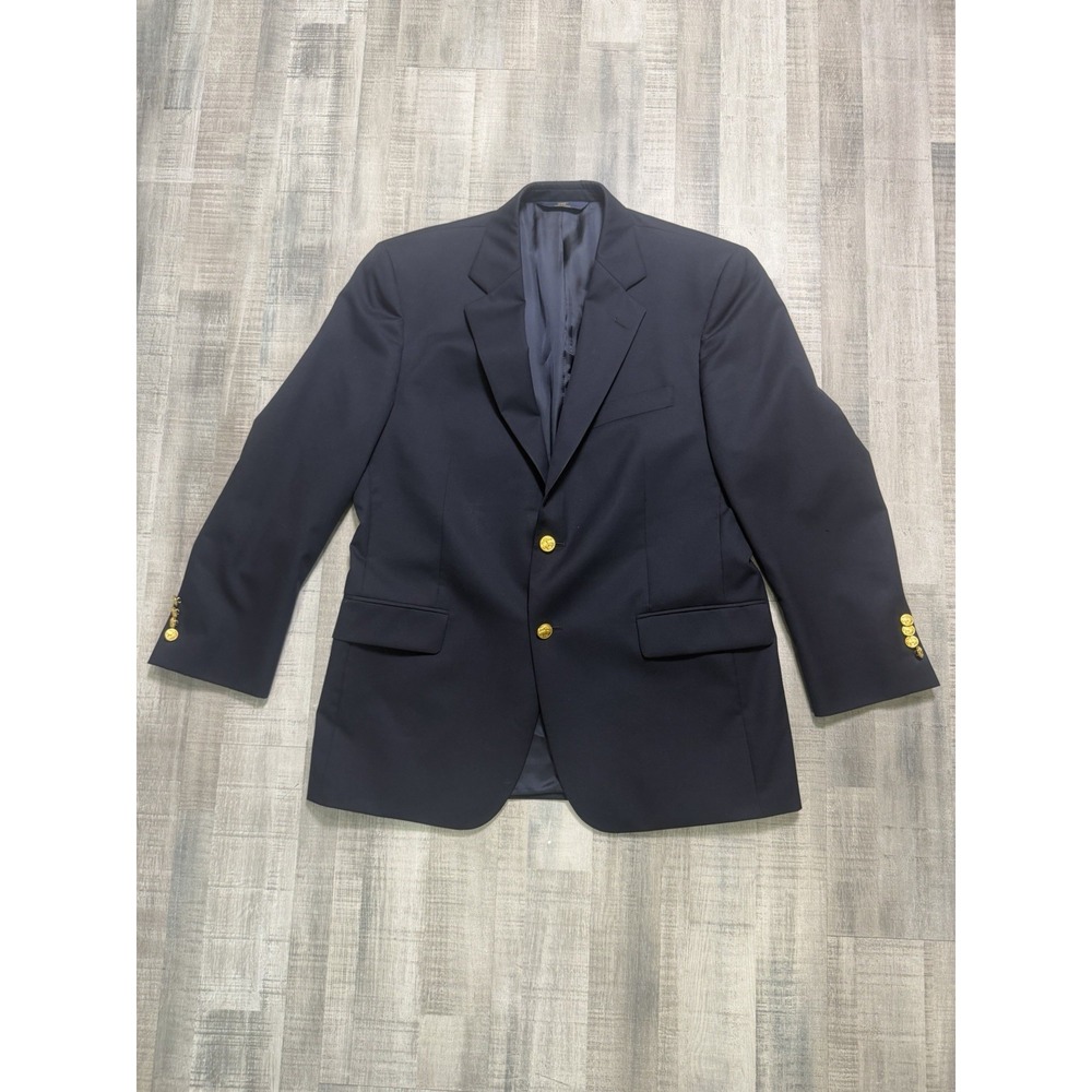 Brooks Brothers 346 Men's Navy Wool Blazer Gold 2-Button Size 40s